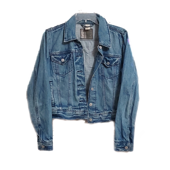 Levi's Jackets & Blazers - Levi Strauss Jean Jacket Women Large Blue Denim Cropped Black Tab Silver Button
